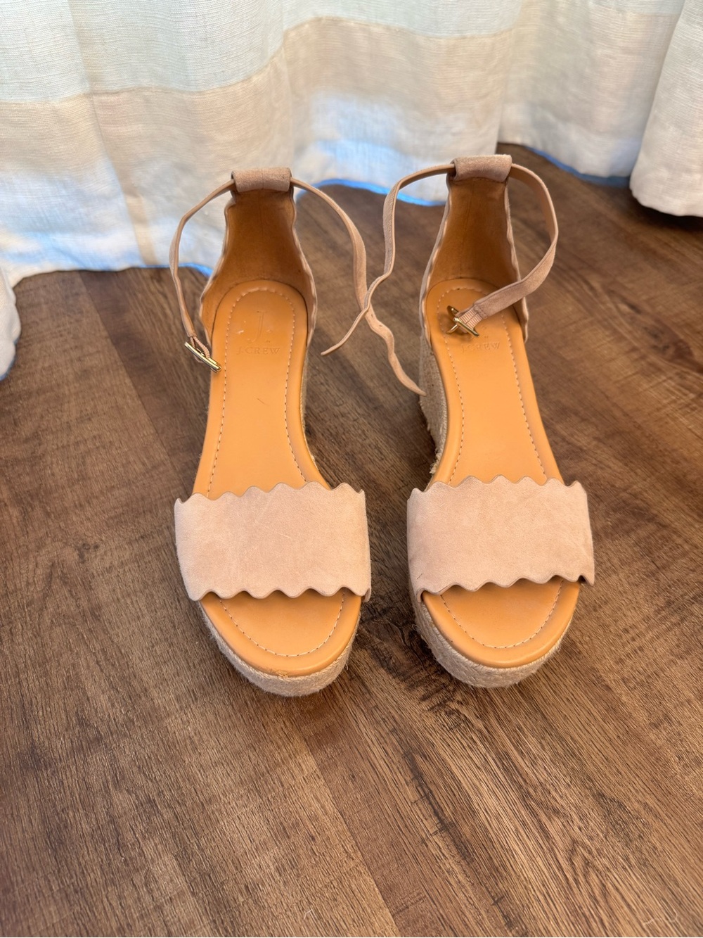 J. Crew Scalloped Ankle-Tie Wedge Sandals